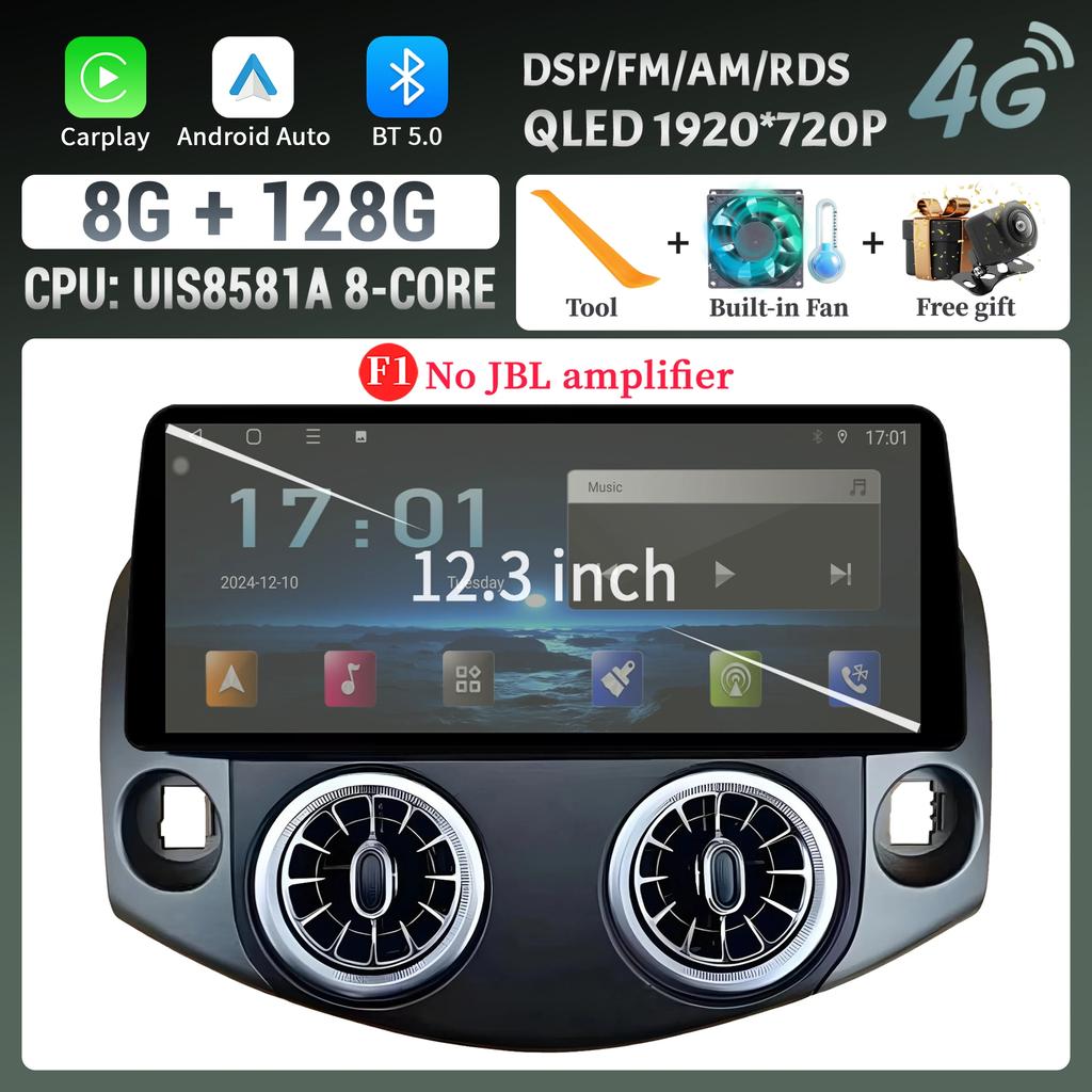 Car Radio Multimedia 12.3inch GPS For Toyota RAV4 2007-2011 Navigation Wireless  BT CarPlay Android 14 Stereo Touch Screen