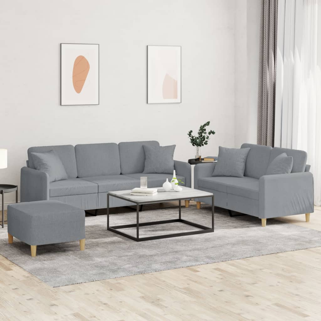 3 Piece Sofa Set with Cushions Light Grey Fabric