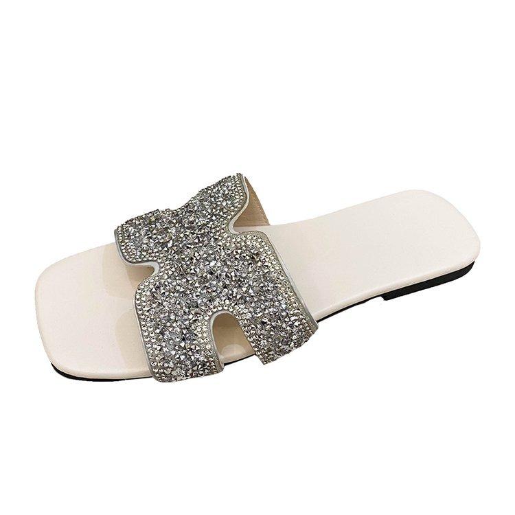 

Large size square head slippers, female summer lazy people wear cool slippers with one foot drilled outside 42