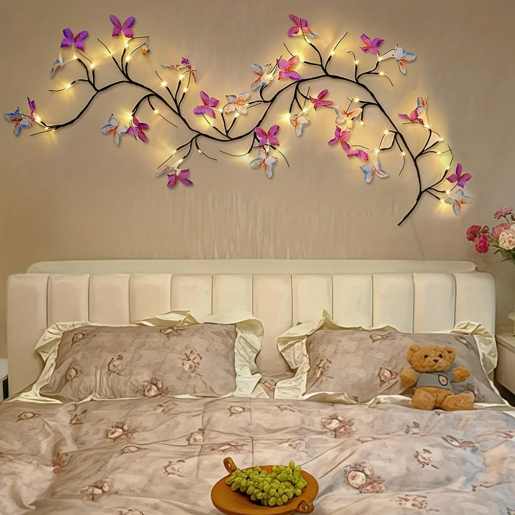 1pc 130CM USB Powered Butterfly Branch LED Wall Light with 8 Lighting Modes,Home Decor