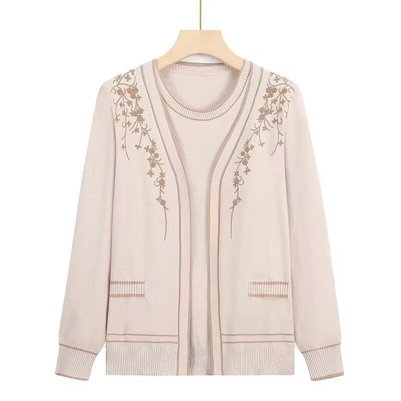 

Осенний женский вязаный комплект из двух предметов Женский вязаный кардиган с принтом Вязаный комплект из двух предметов с коротким рукавом и круглым вырезом 2XL бежевый