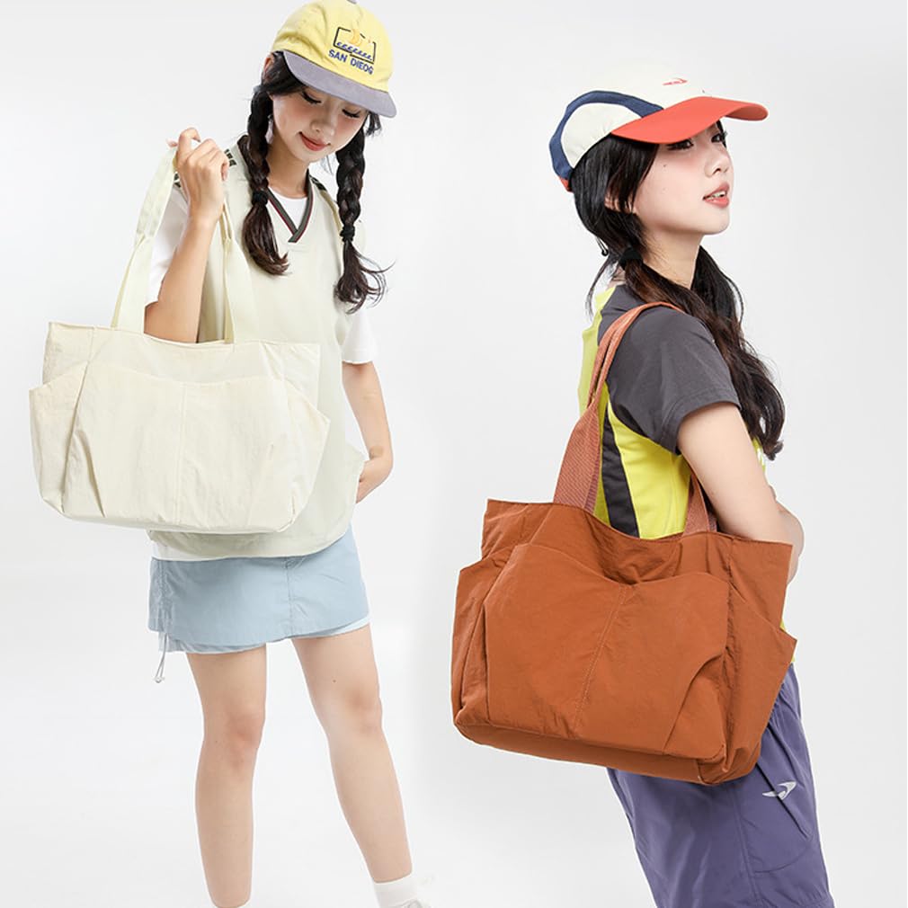 [saliwind] Ultra-lightweight Tote Bag for Men and Women, Large Capacity, A4 Size, Cute, Waterproof Nylon, Solid Color with Zipper, Perfect for