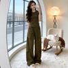 2026 Women's Slimming Bodycon Two-Piece Set: Short Sleeve T-shirt & Cargo Wide Leg Pants.