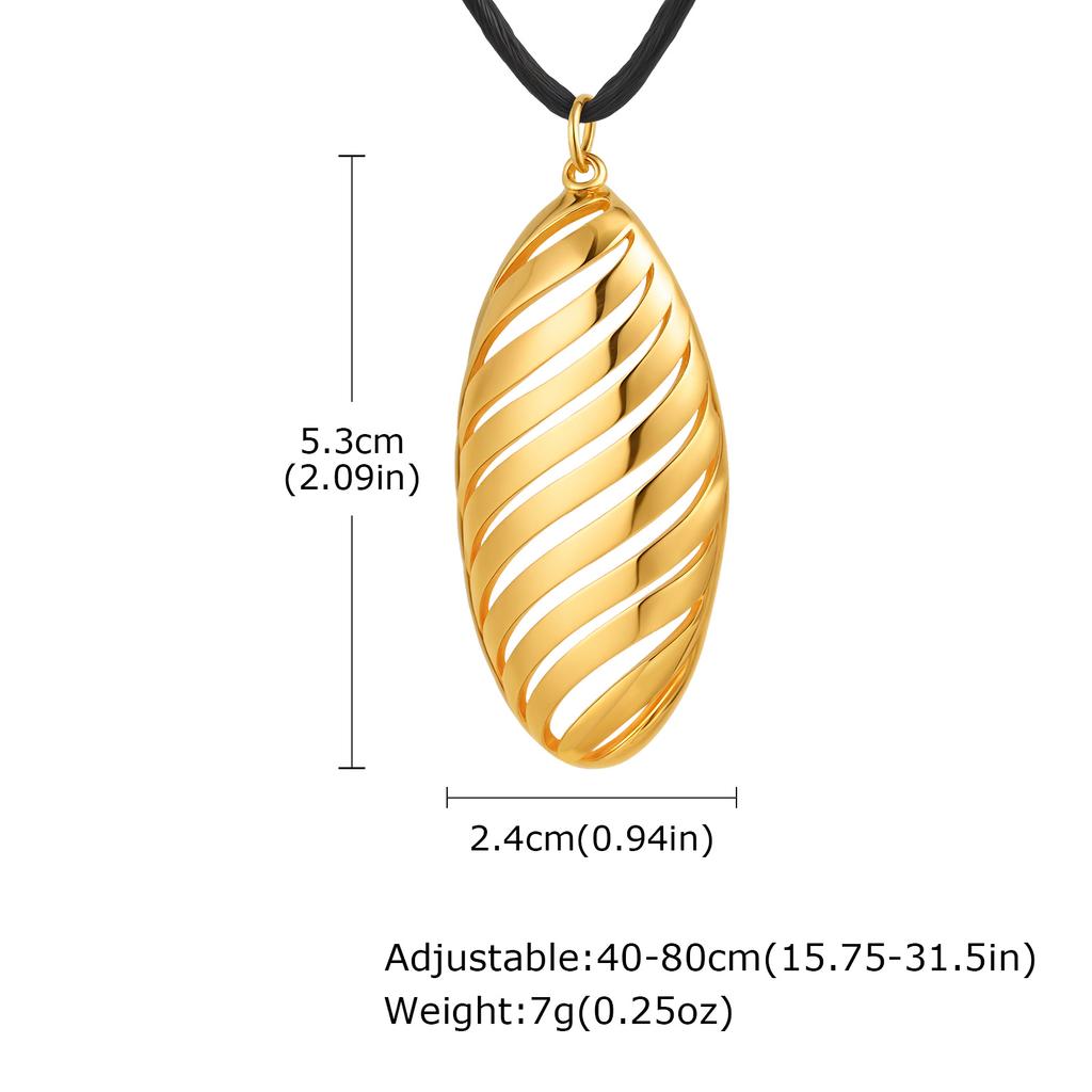 Stainless Steel Geometric Oval Necklace for Women, Adjustable Long Black Cord Metal Pendant Necklace Waterproof Jewelry