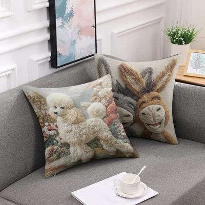Federa Cuscino Animale 3D Federa Ricamo Imitazione Cane Alpaca Federa Cuscino Decorativo con Cerniera per Casa Fattoria Divano Letto
