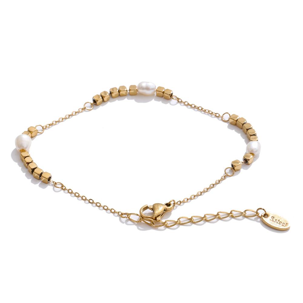 

Yhpup Arrivals Stainless Steel Natural Pearl Square Chain Korean Necklace Bracelet Chic Golden PVD Plated Fashion Charm Jewelry