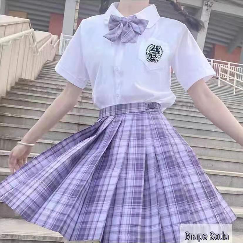 Gentle Blade Authentic JK Uniform: Plaid Pleated Skirt & College Style Short Shirt Set