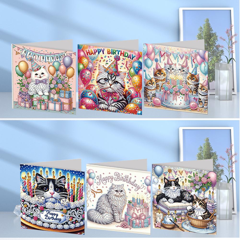 6pcs DIY Diamond Painting Greeting Card Set Rhinestone Diamond Art Mosaic Postcards Creative Birthday & Thanksgiving Card Kit