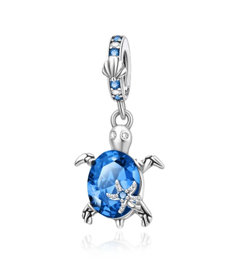 Brand New Summer Murano Glass Sea Turtle Dangle Charm Bead Component Colorful Crystal Pendant Bead Components Compatible With Authentic Original