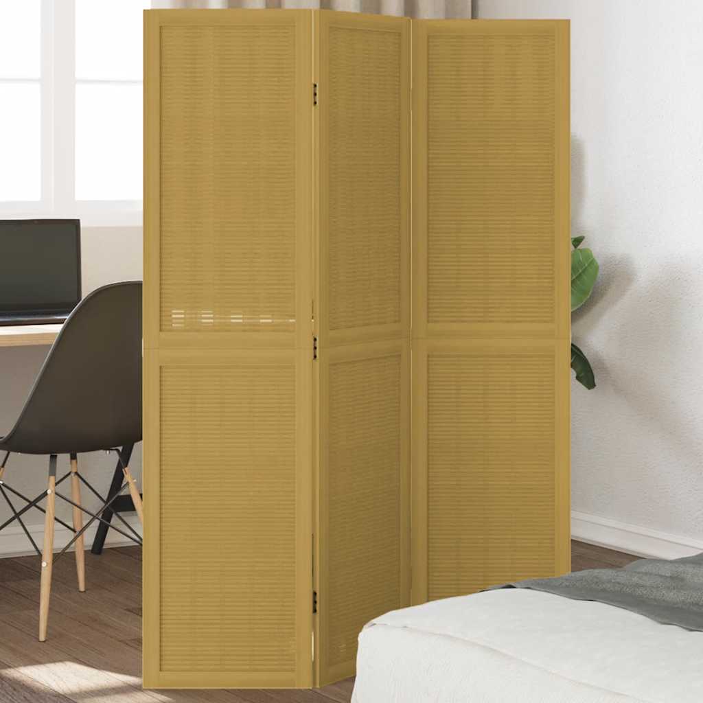 3 Panel Room Divider Brown Solid Paulownia Wood