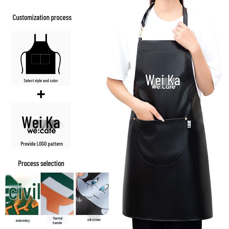 Waterproof PU Leather Apron for Dishwashing & Kitchen Tasks - Oil-Proof, Dirt-Resistant, Long-Length for Men & Women