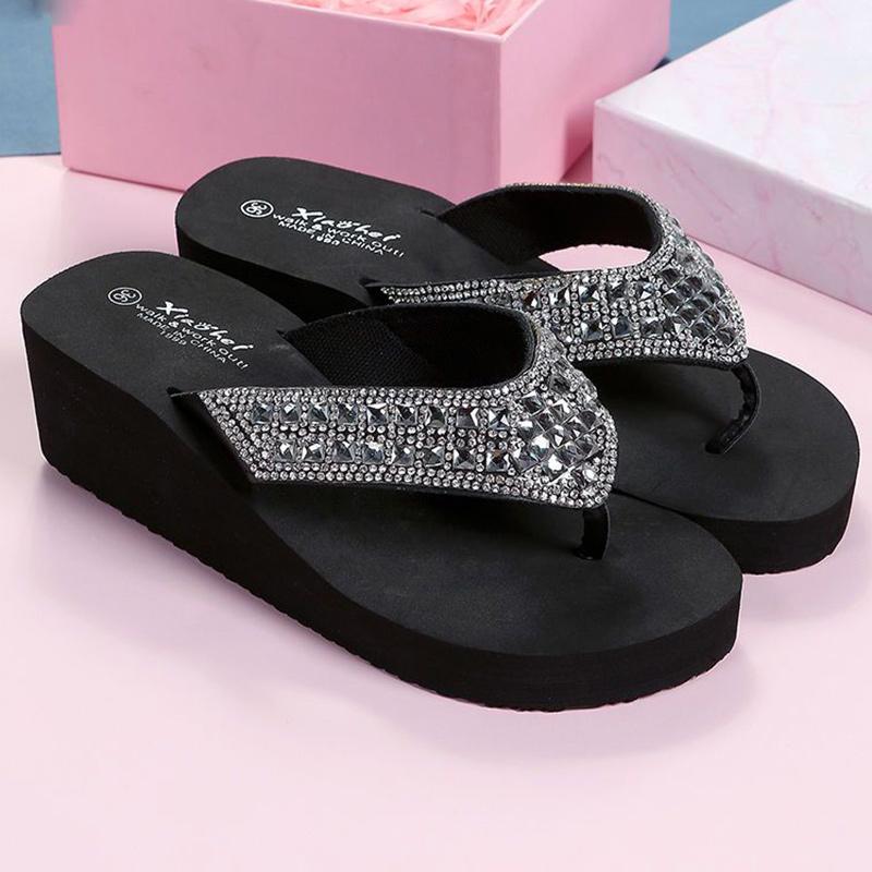 Damen Flip-Flops Gehobene Stollen H Dicke Sohle Weiche Sohle Baeta Rutschfest Strand Outdoor Hausschuhe Gummi EVA Material Flip-Flops