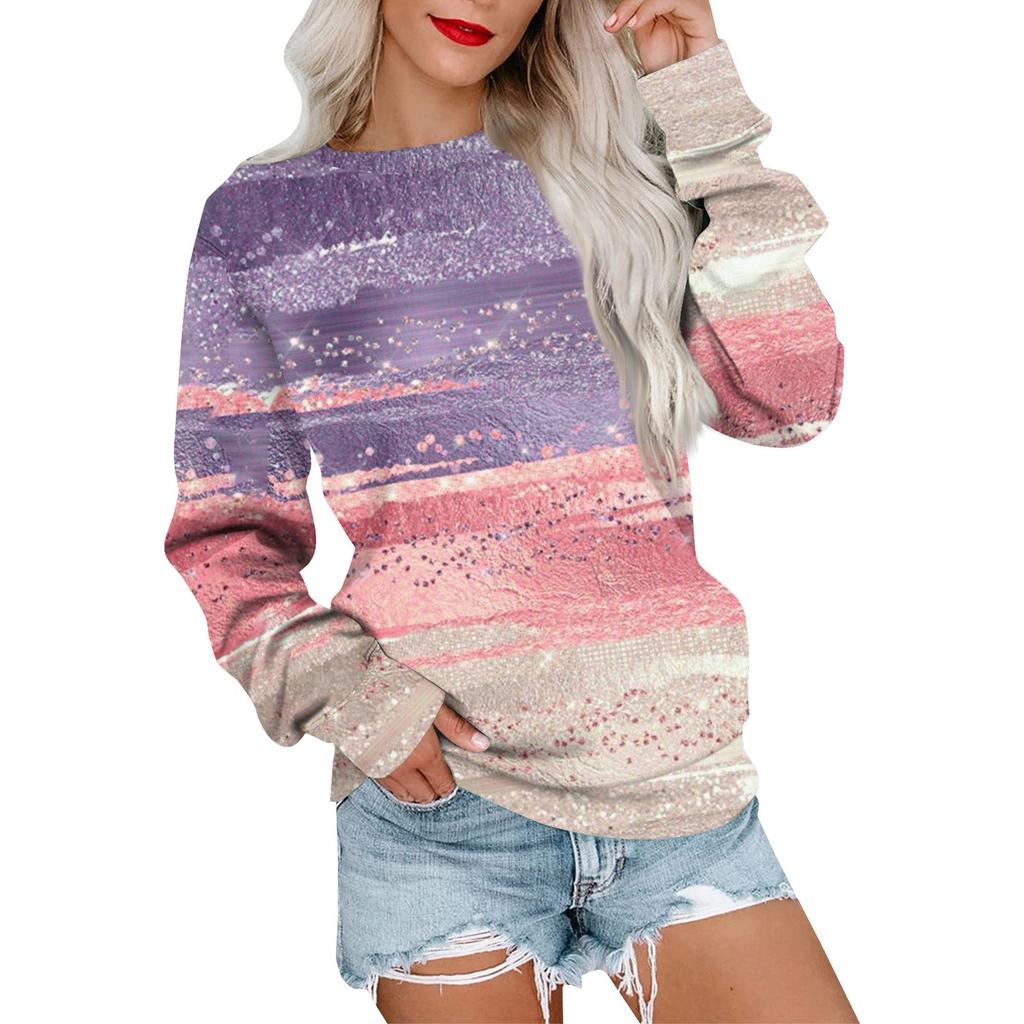 Women's Printed Sweatshirt Long Sleeve Round Neck Casual Comfortable Loose Lightweight Women's Sweatshirt