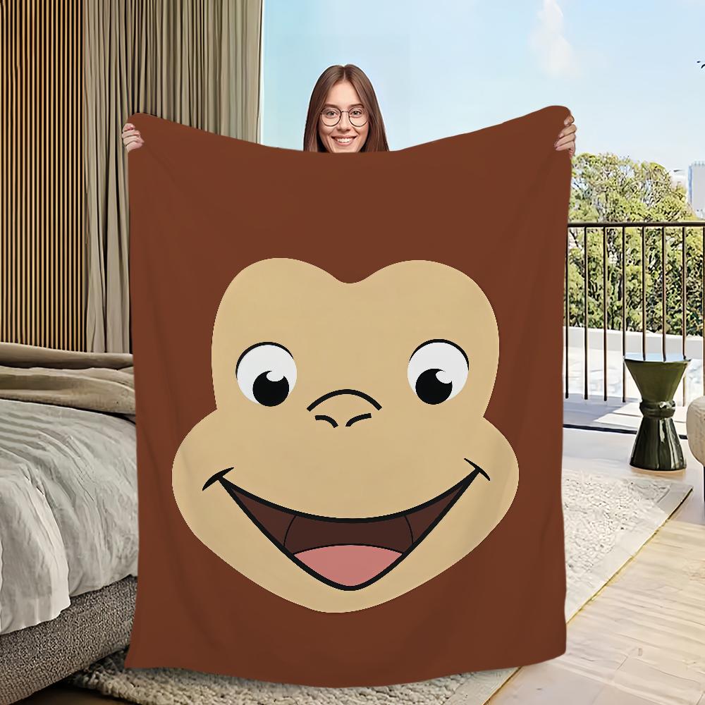 Cartoon Funny Art Monkey C-Curious G-George Flannel Warm Soft Plush Blanket for Sofa Living Room Office Bedroom Travel Gift
