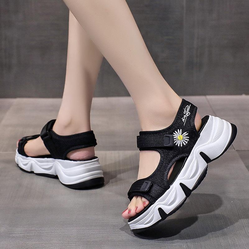New sports sandals women's platform muffin high heel rainbow bottom dad sandals women's beach shoes