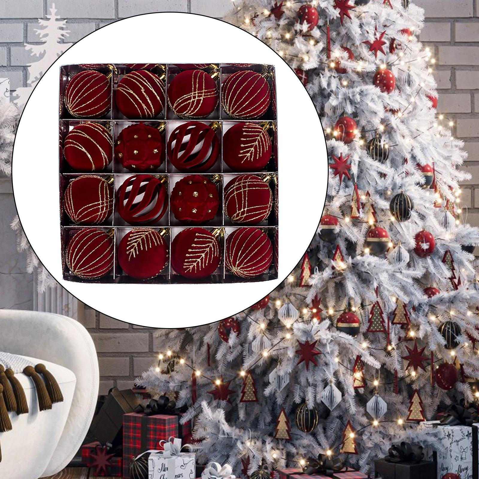 

16x Flocked Christmas Balls, Xmas Tree Ball Party Decor Decorative Supply,