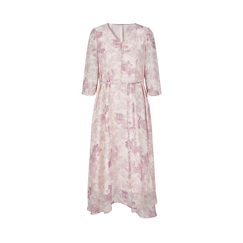 Annacoco Elegant Watercolor Floral Mulberry Silk Dress