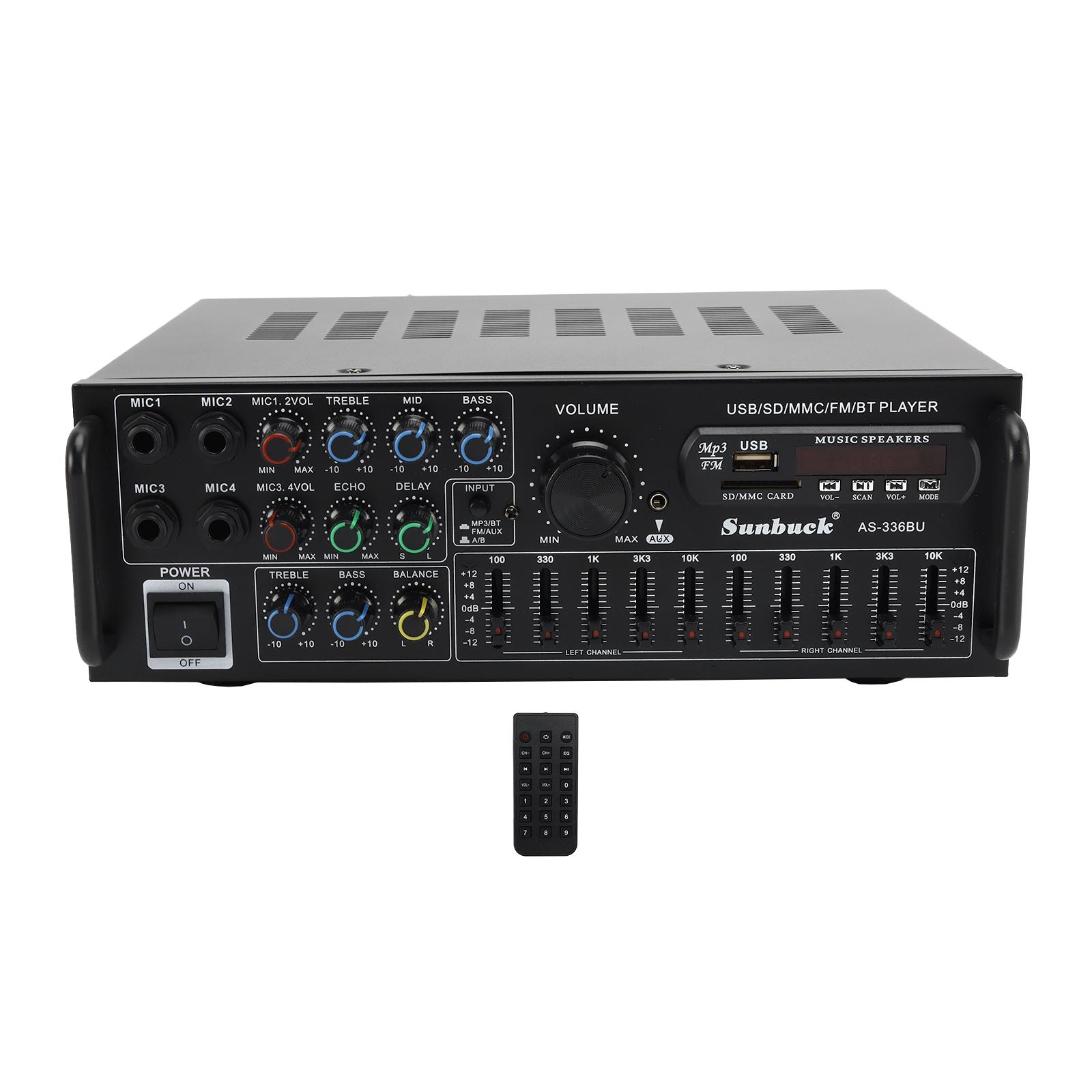 

Пиковый Hi-Fi усилитель мощности 2000 Вт для автомобильной стереосистемы, домашнего кинотеатра, караоке-колонки, звуковой системы с Bluetooth 5.0, пульт дистанционного управления AS-336BU