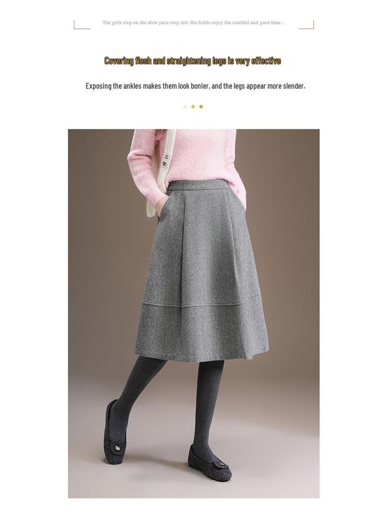 2025 Winter Slimming A-Line Wool Skirt: Mid-Length, Hip-Covering, Stylish & Comfortable Drape