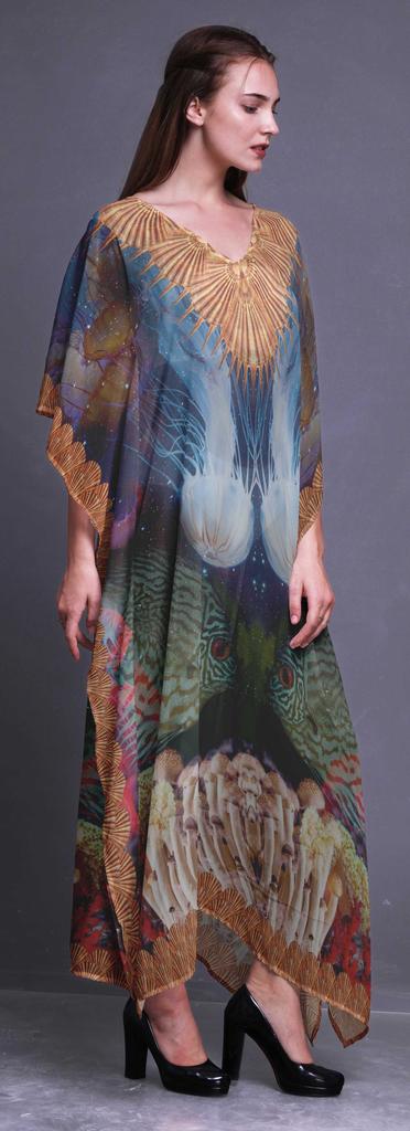 Phagun Clown Fish & Shell Ocean Ladies Kaftan Holiday Loungewear Maxi Dress Beach