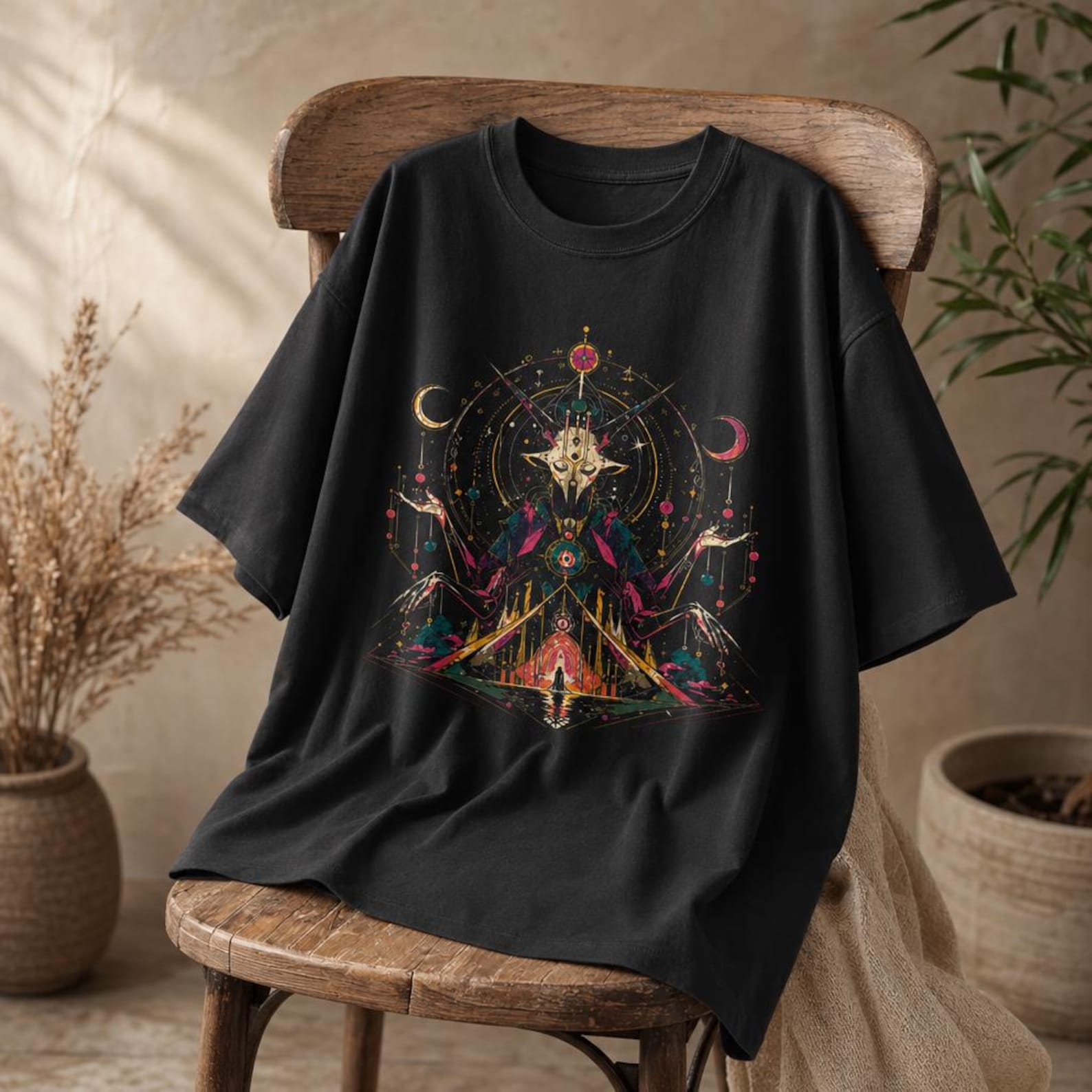Dark Fantasy Sacred Geometry Shirt, Celestial Occult Graphic Tee, Witchy Goth Top M