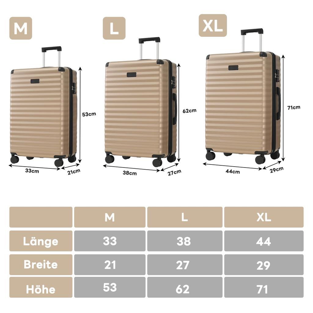 Kofferset 3tlg, Hartschalenkofferset Reisekofferset, Erweiterbar Trolley Koffer mit TSA Schloss,, Teleskopgriff, klappbarer Becherhalter, ABS