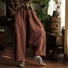 Johnature Women Vintage Pants Spring Chinese Style Pockets Solid Color Loose Soft Elastic Waist Trousers