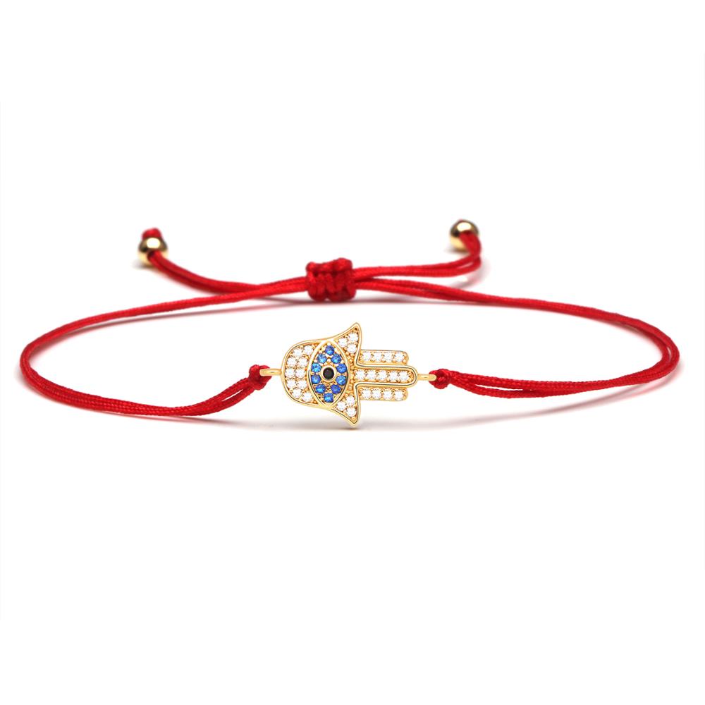 Gute Qualität Zirkonia Hamsa Hand Böser Blick Anhänger Armband Damen Herren Hand Fatimas Glück Schutz Rote Blaue Schnur Schmuck