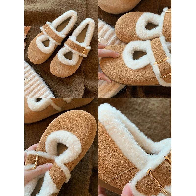 Wool Version Grape Ma Round Head with Cotton Shoes Fluffy Shoes Women Wear Velvet Mary Jane Shoes In Winter