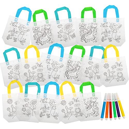 24er Set(12 Beutel+12 Stifte), DIY Graffiti-Set mit bunten Markern, Wiederverwendbare Tier-Kunst-Party-Geschenktaschen, Aufbewahrungszubehör