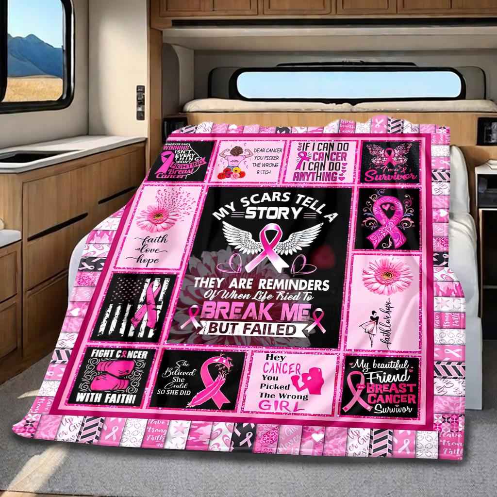 1PC Breast Cancer Awareness Pink Ribbon Throw Blanket Soft Comfortable All Seasons Perfect Sofa Office Travel Home Gift Idea