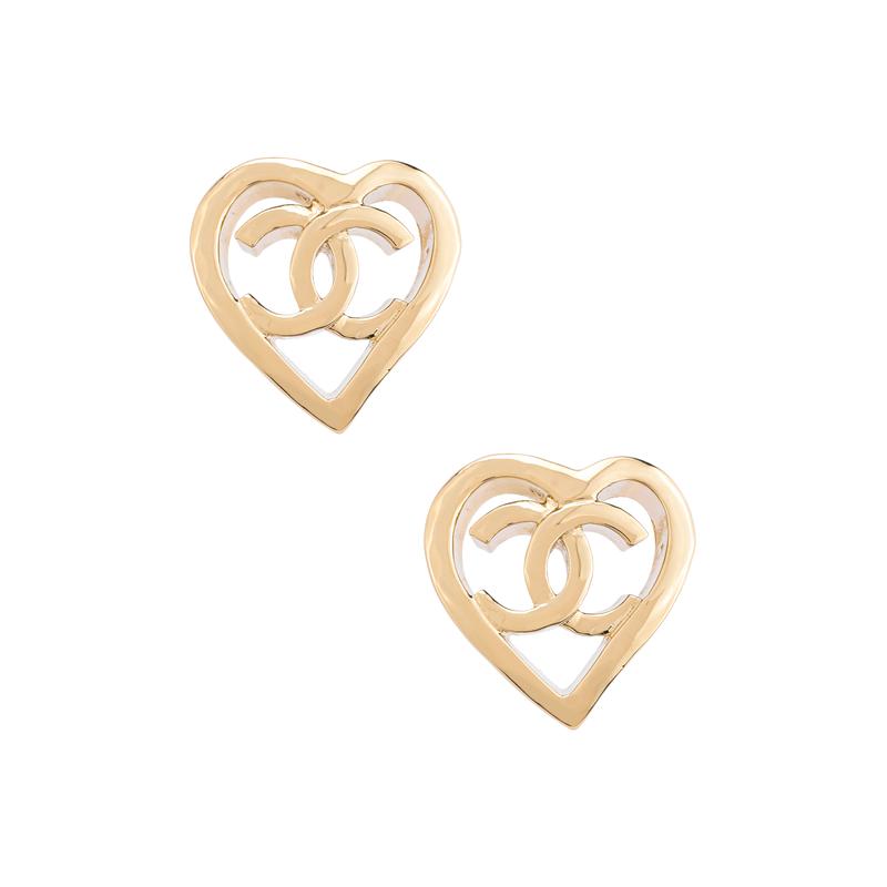 

CHANEL Hollow Heart Double C Earrings Women s Gold золотий