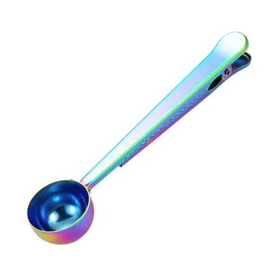 2-in-1 Löffel und Beutelclip, Messlöffel aus Edelstahl, Multifunktionaler Pulverversiegler für Milchkaffee, Luftdichter Clip