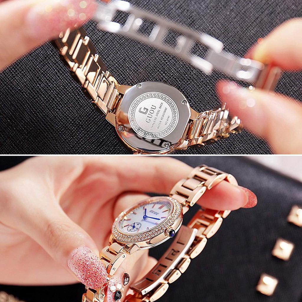 RORIOS Watch Fashion Water Made In Diamond Sparkling Quartz Steel Cute and Perfect for Commuting or White Women's Watch, Resistant, Japan, Dial,