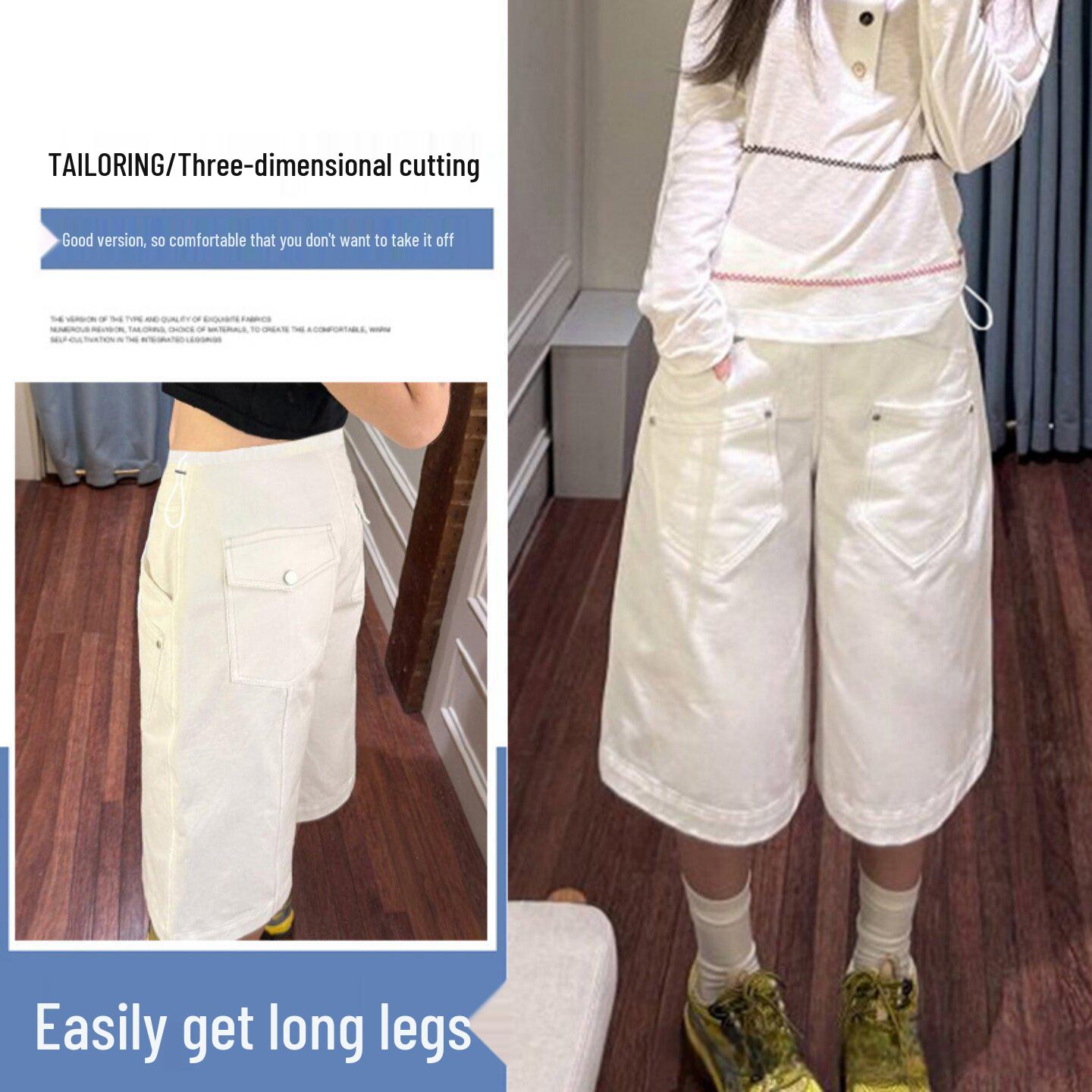 

Summer Maternity Cargo Capris - Loose, Slimming, Tummy Support, Postpartum Casual Wide-Leg Pants XX-Large белый