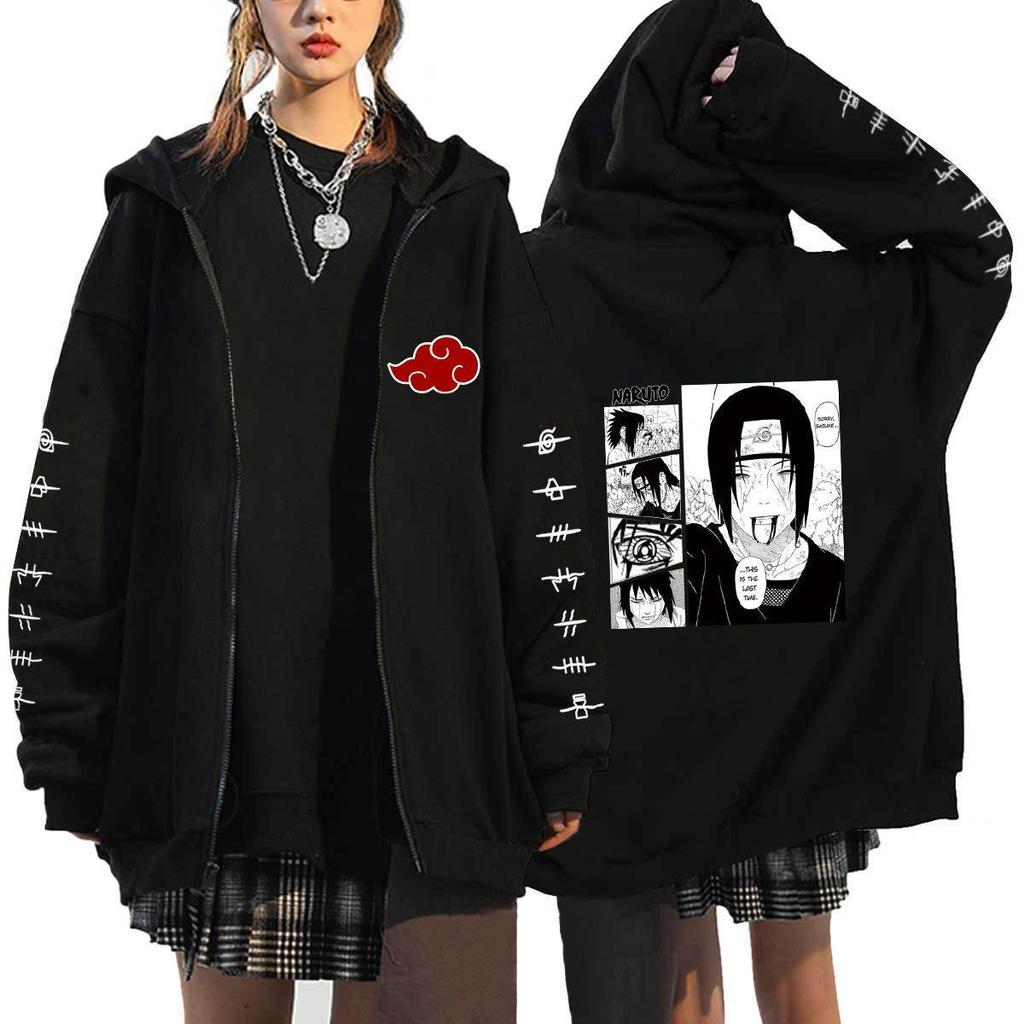 Naruto Men's Cardigan Hooded Sweatshirt Uchiha Itachi Anime Men Women Streetwear Harajuku Akatsuki Hoodies Sweatshirt Clothes
