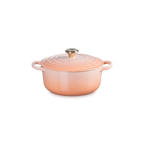 Le Creuset Signature Cocotte Ronde 20cm Cast Iron Enamel Pot, Peche, Gas, Induction, and Oven Compatible [Official Japanese Product]