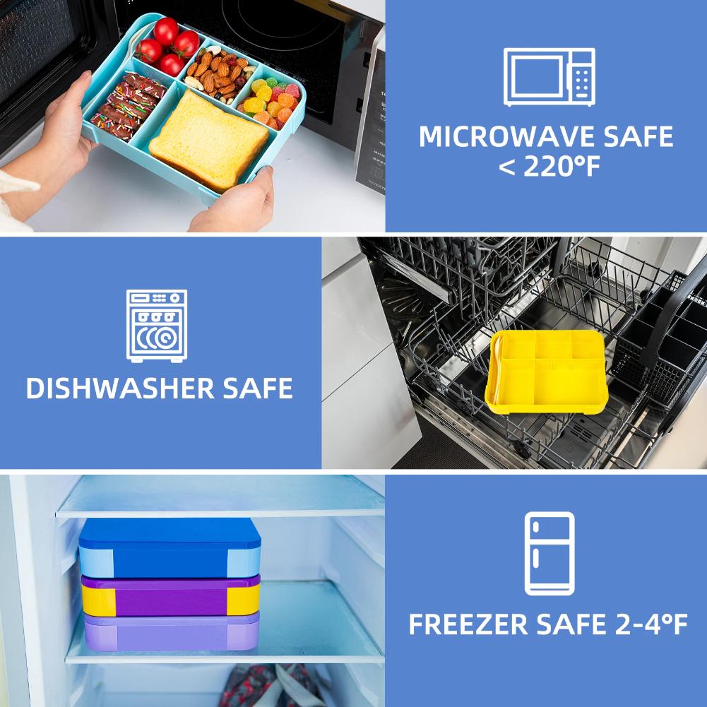 1330ML Lunchbox Erwachsene Bento Boxen Lebensmittelbehälter mit 6 Fächern und Geschirr Für Snack Arbeit Schule Mikrowellenherd Erhitzen