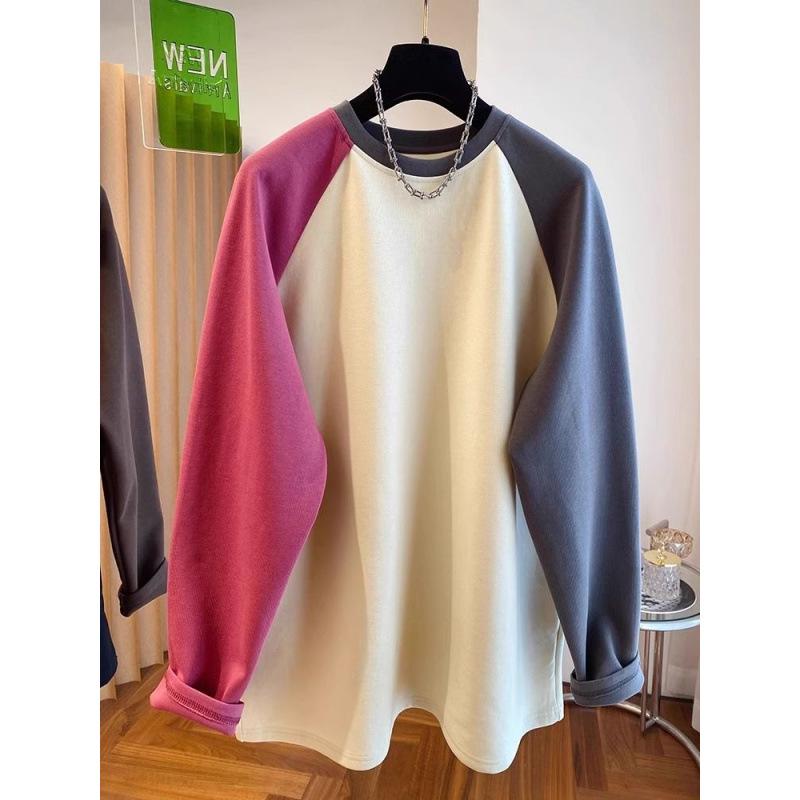 

Ретро Футболка большого размера с цветными блоками реглан с длинным рукавом для женщин - Осенне-зимний утягивающий базовый слой 3XL чёрный