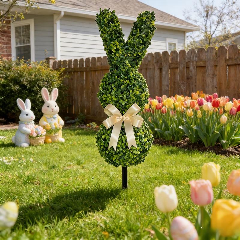 Easter Bunny Garden Stakes Artificial Rabbit Decor with Greenery Lawn Ornaments for Yard Porch Spring Patio Decorations