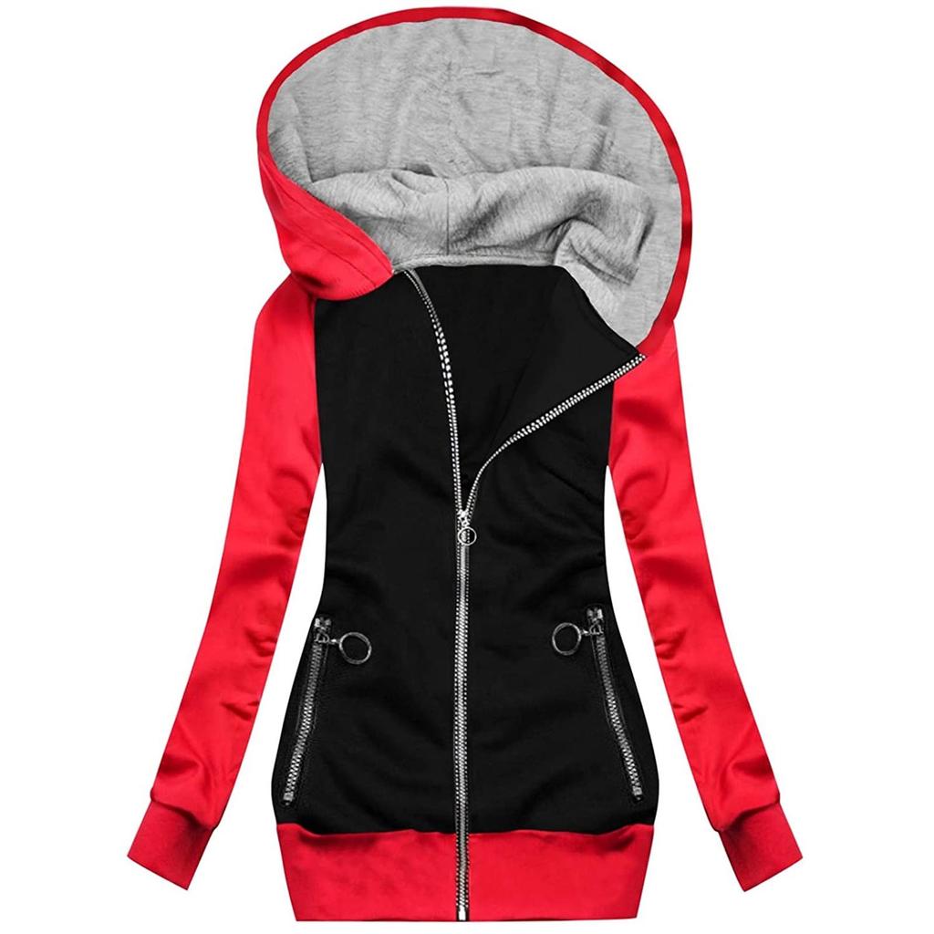 Womens Fashion Patchwork Pullover Tops Long Sleeves Loose Coat Casual Jackets