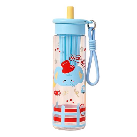 Water Cup with Soft Rubber Lanyard, Portable Leakproof Multi-Sealing Lid Water Bottle with Removable Tea Separator, Large Capacity Kids School Travel