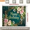 2D Elegant Green Floral Birthday Backdrop with Pink Flowers Photography Background
