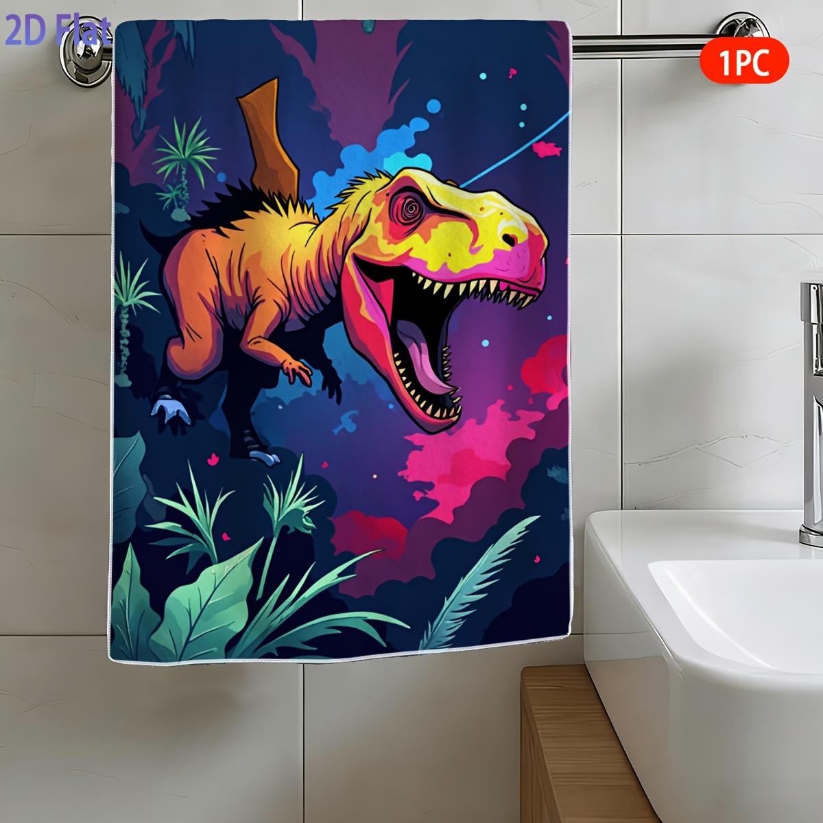 Ka Chen Muxi White Neon T-Rex Dinosaur Print Bath Towel Colorful Pattern Soft Microfiber Towel For Bathroom Beach Travel Kids Fans Hand Towel