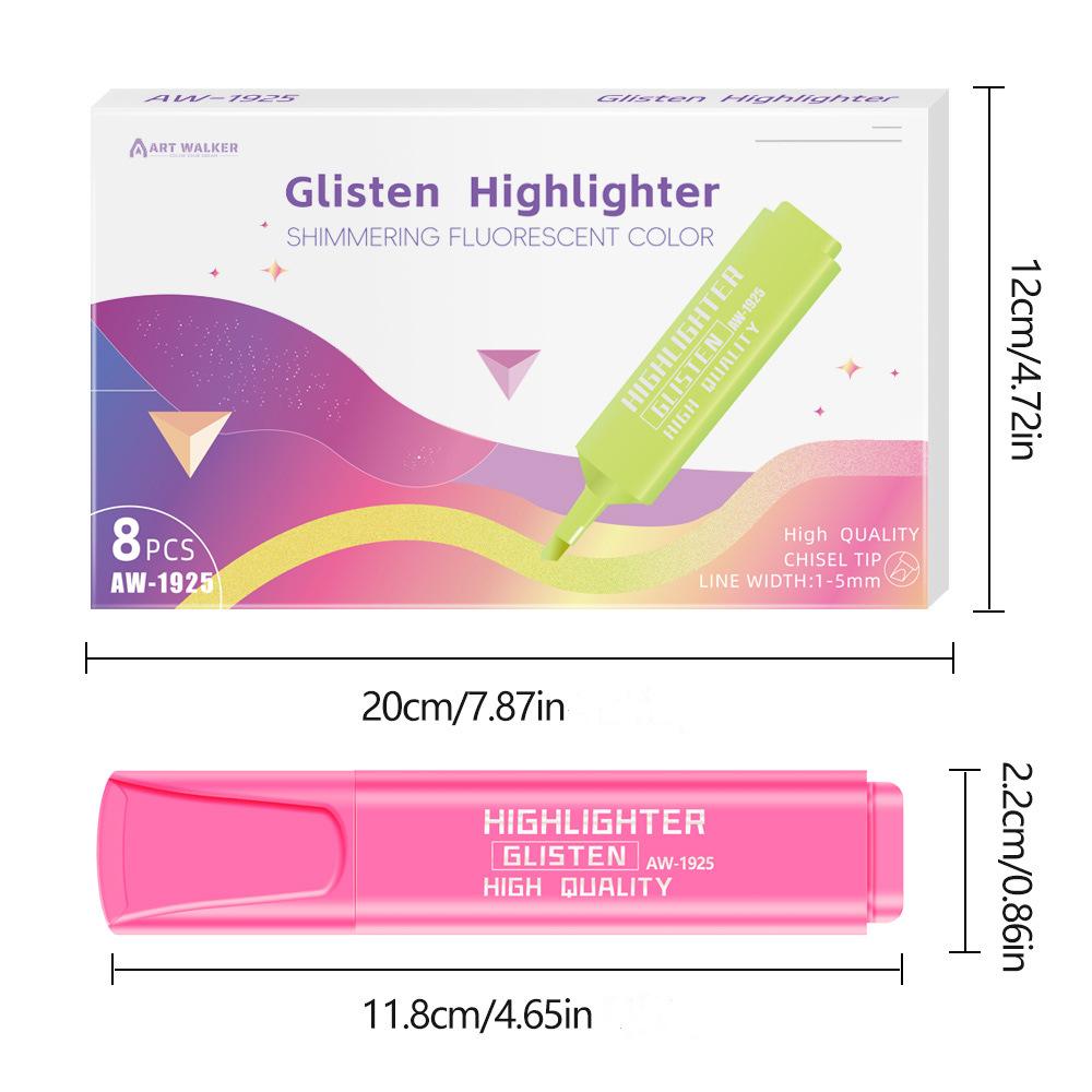 8 Colors Glitter Highlighter Set Kids Drawing Graffiti Pens,School Office Stationery Student Hand Account Journaling Marker Pens