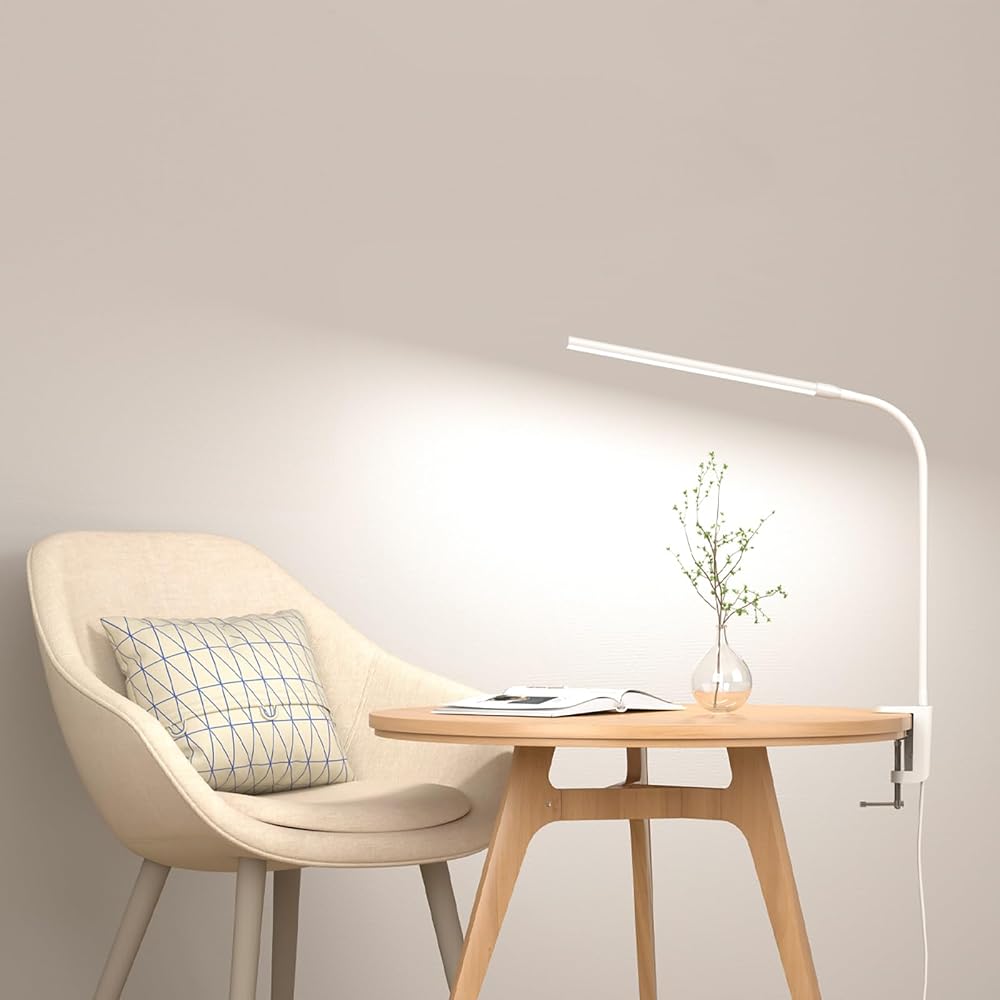 Lepro LED Desk Lamp Clamp Light Eye-Caring Clip Light USB Powered (White)