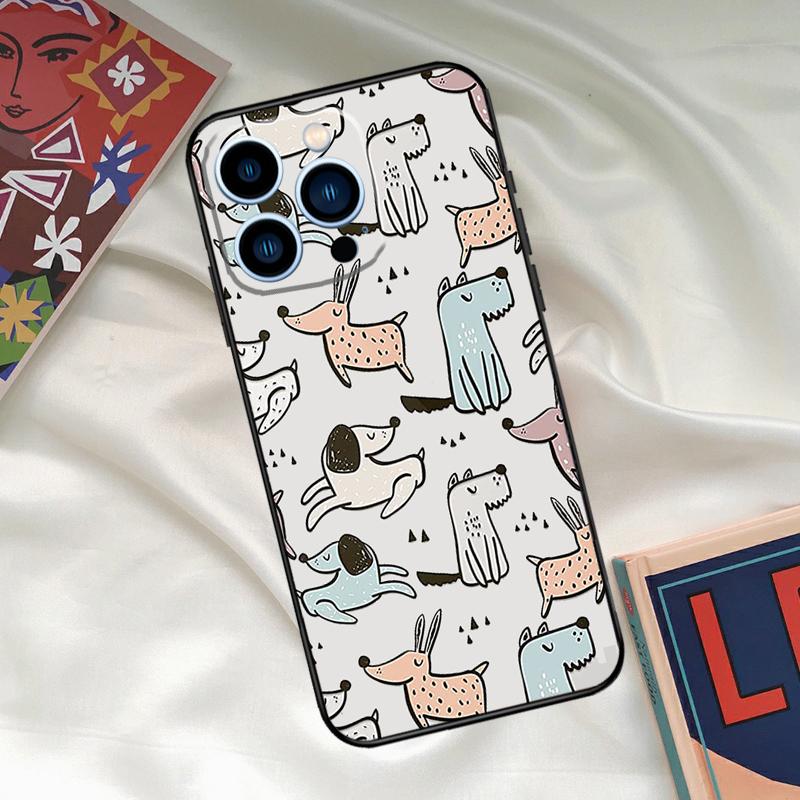 

French Bulldog Beagle Dogs Pattern Phone Case For iPhone 16 14 13 12 11 15 17 Pro Max 15 16 Plus 13 Mini 16e 17 Air Funda Cover iPhone 15Pro MAX