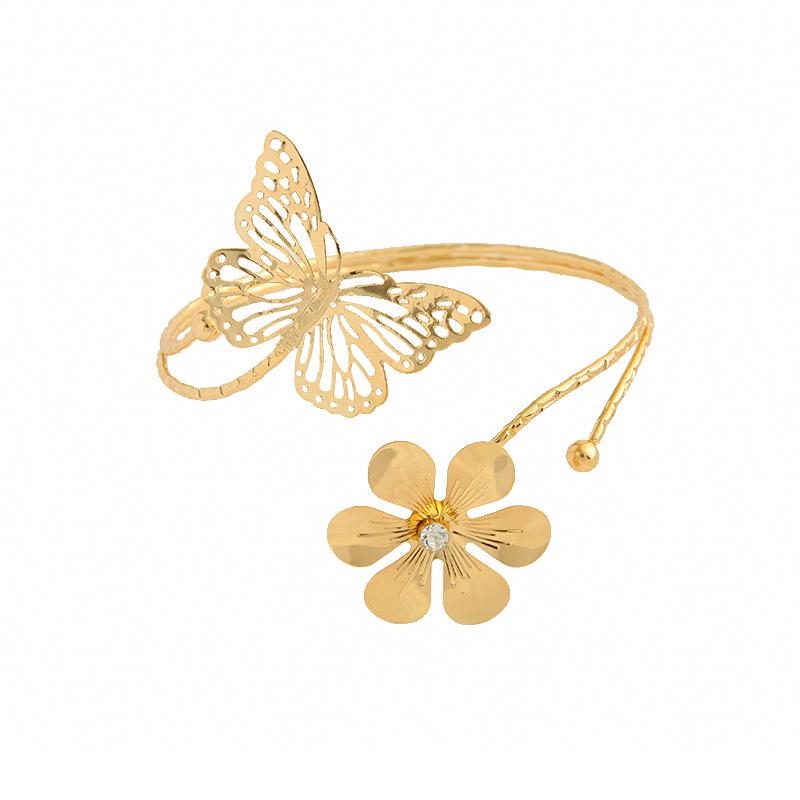 Schmetterling & Blume Metall Offener Armreif mit Eingesetzten Diamanten