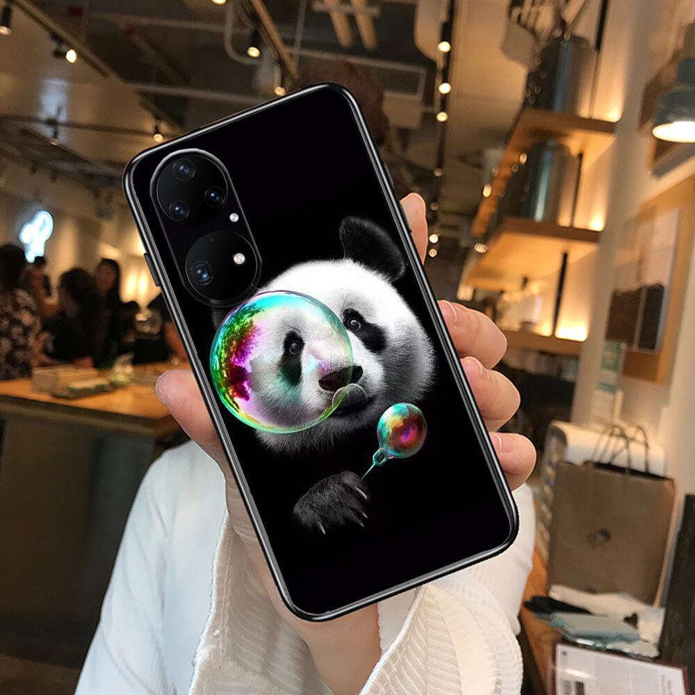 Super roztomilé pouzdro na telefon Panda pro Huawei p50 P40 p30 P20 10 9 8 Lite E Pro Plus Black Etui Coque Painting Hoesjes comic fas