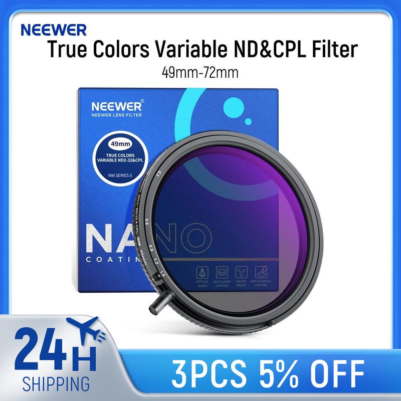NEEWER True Colors Variable ND Filter ND2-ND32 & CPL, 2 in 1 Adjustable Neutral Density and Circular Polarizing Filter 37mm